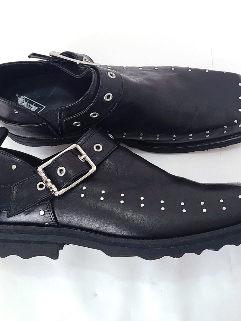 John Fluevog Carlton MK1 Foyt Black Studded Leather Boots Square Toe Sz 13 - Picture 2 of 10